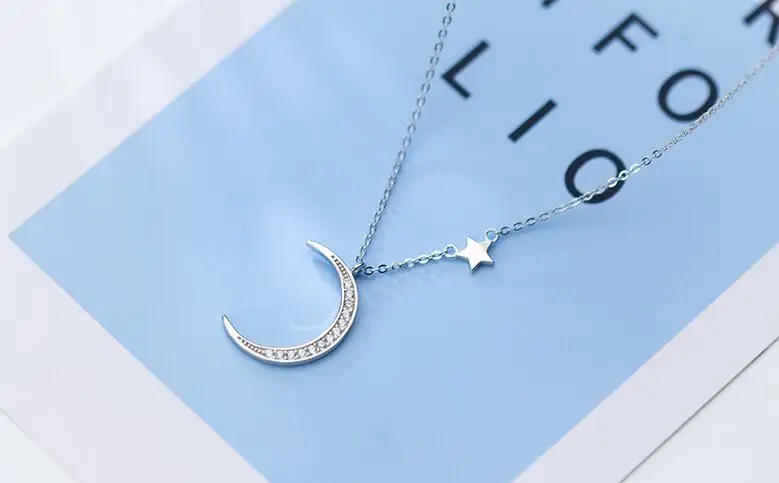 Authentic 100% REAL. 925 Sterling Silver FINE Jewelry white cz zirconia set Big Crescent Moon Star Necklace pendant giftGTLx1685 | Украшения