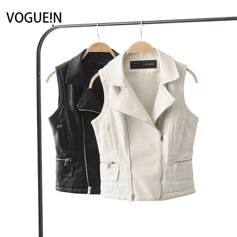 VOGUEIN Новый женский черный/белый мотоциклетный жилет из искусственной кожи