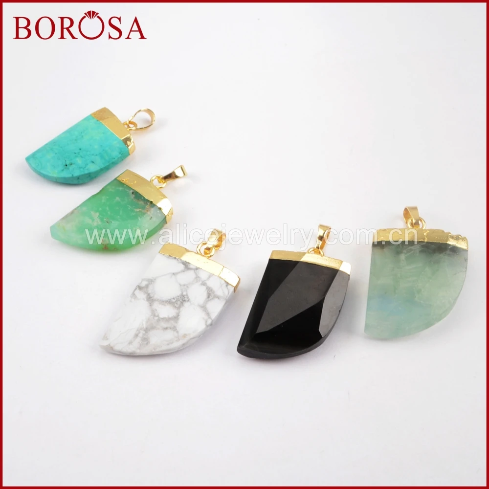 BOROSA 5 шт золотые многоцветные камни граненый Рог кулон бусины, друзы зеленый Howlite камень драгоценные камни кулон для ожерелья WX801
