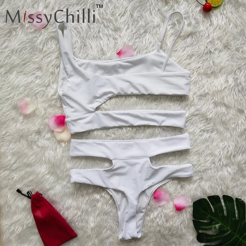 MissyChilli Black sexy one shoulder bodysuit Women high waist bodycon romper Female summer cut swimwear | Женская одежда