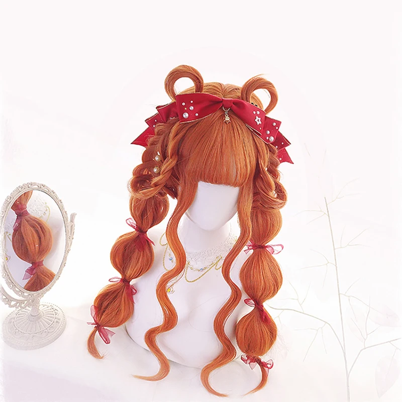 Kawaii красивые длинные вьющиеся женские волосы уникальный парик апельсина