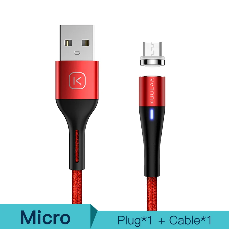 KUULAA Магнитный кабель Micro USB C 3A Быстрая Зарядка адаптер для iPhone samsung XiaoMi зарядное устройство магнит Быстрая зарядка usb type-C шнур - Цвет: Red For Micro