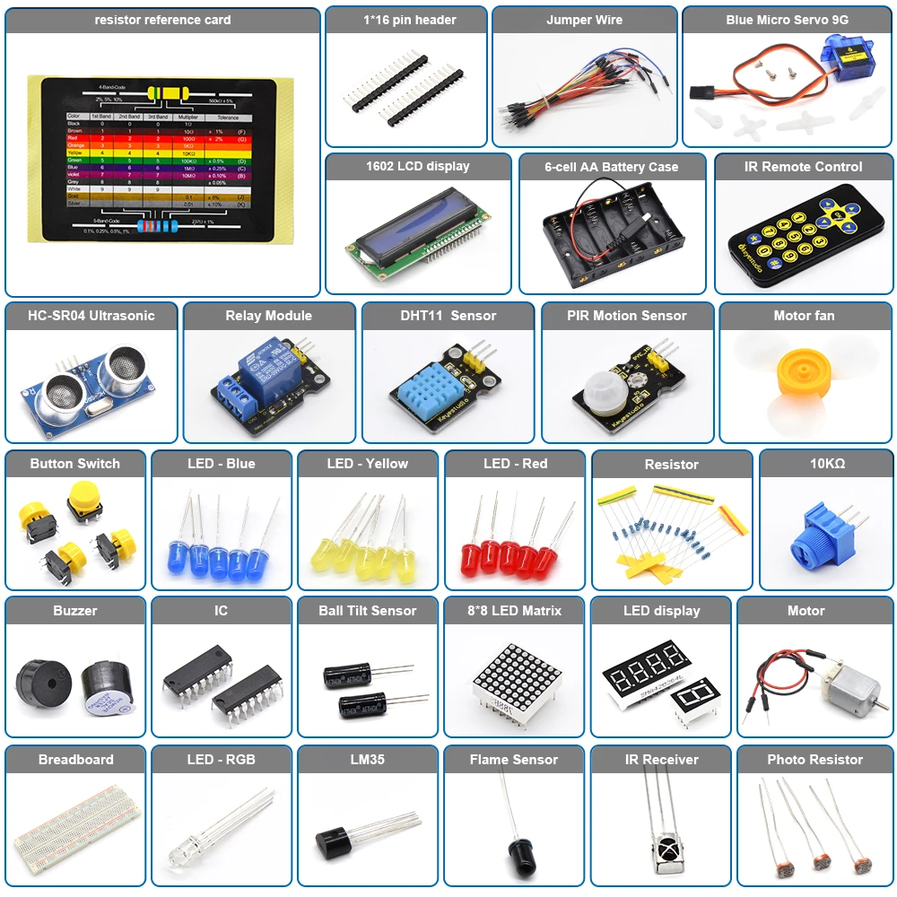 

2019 NEW! Keyestudio Basic Starter Kit V2.0 (No Main Board ) W/Gift Box Updated Version for Arduino Kit+PDF(online)