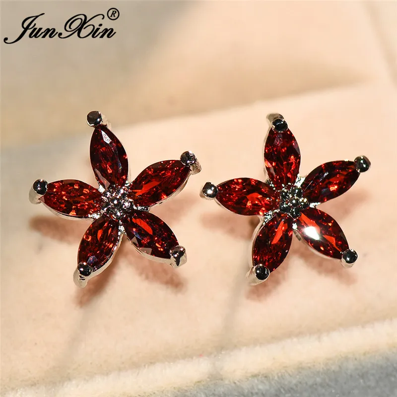 Red Роскошные женские маленькие серьги-гвоздики со звездами Boho маленькие Oilve зеленые серьги с цирконием 925 Серебряные Двойные свадебные серьги для женщин - Окраска металла: Red