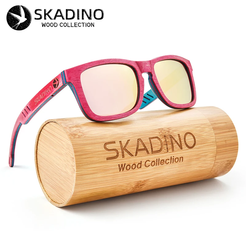 SKADINO бамбуковые деревянные солнцезащитные очки UV400 поляризованные солнцезащитные очки леди Скейтборд Мужские розовые линзы деревянные ручной работы крутой бренд