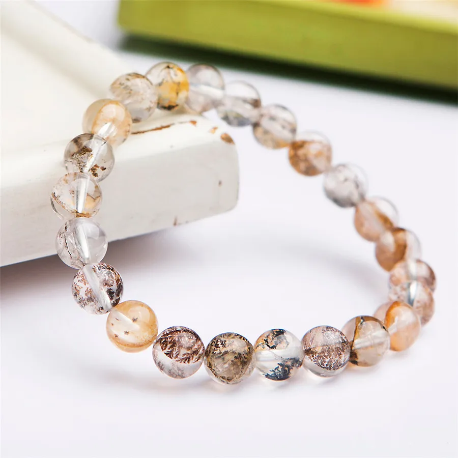 8mm Natural Petrified Wood Contain Tree And Leaf Crystal Stretch Bracelet Drop Shipping | Украшения и аксессуары