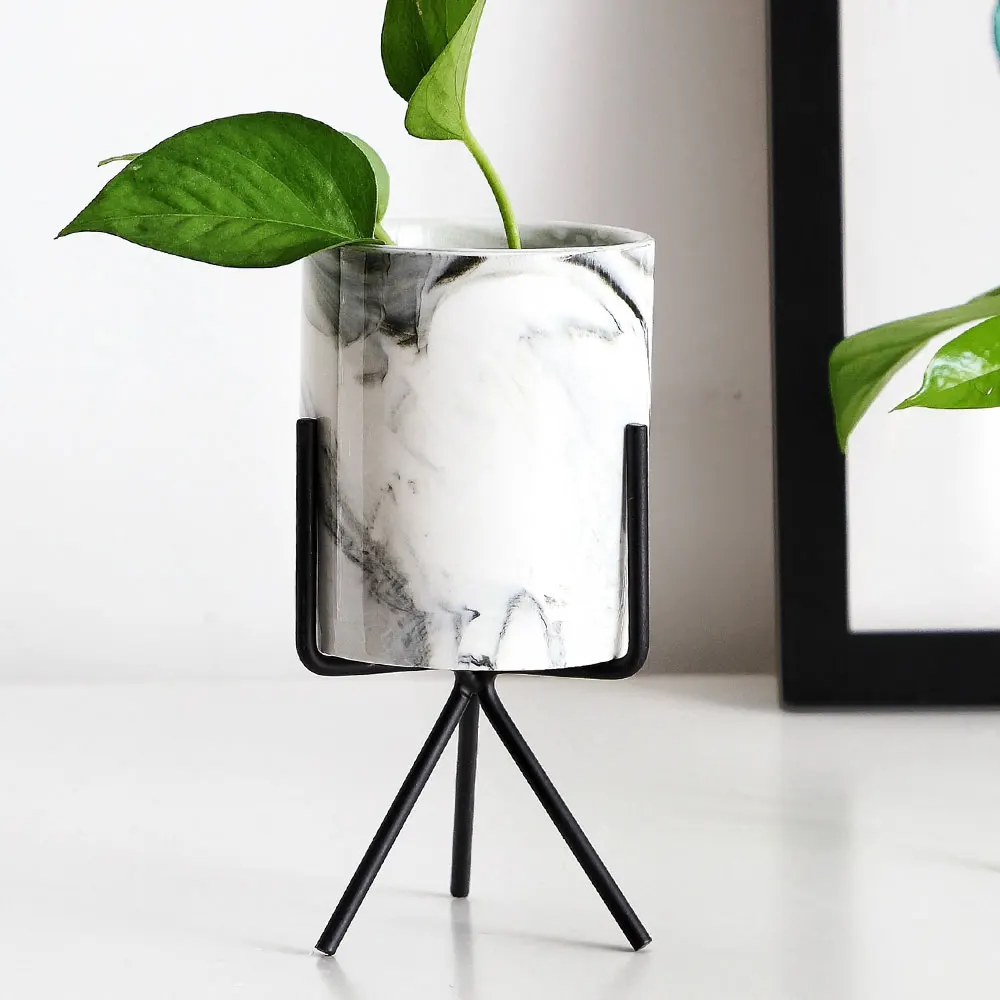 1pcs Flower Pot Geometric with Set Metal Ceramic Plant Planting Decor Display Stand Home Decal Home Ornament Home Supply