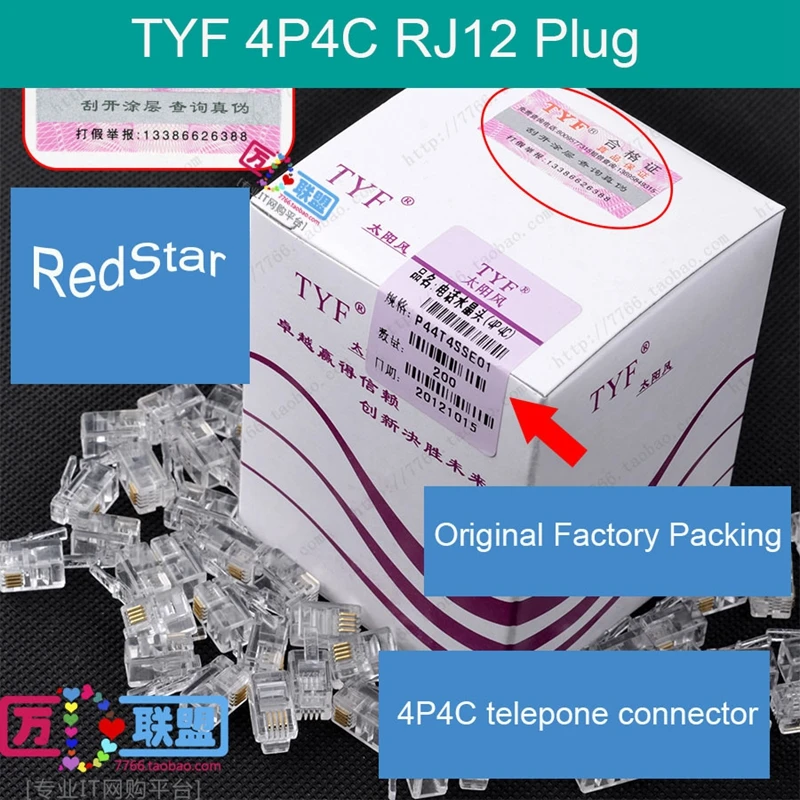 [ReadStar]200 шт./лот TYF 4P4C RJ12 телефонный приемник линейный разъем 4 ядра наконечник