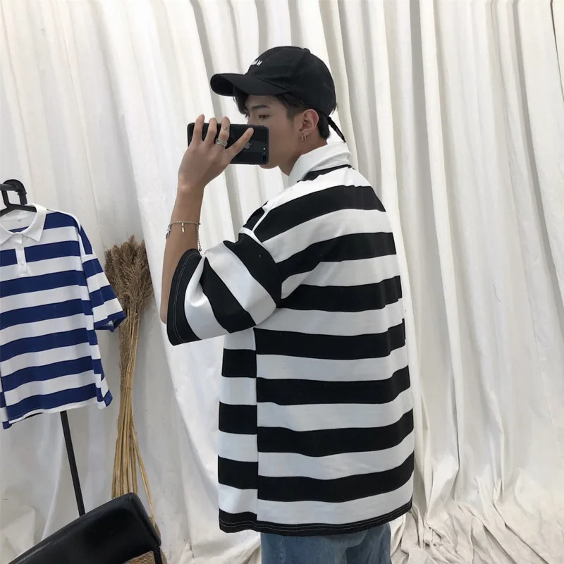 Новинка лета 2019 модная мужская Спортивная простая свободная полосатая