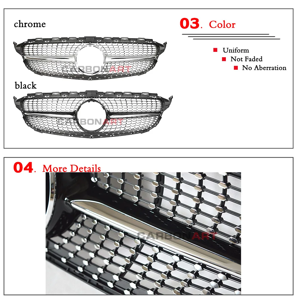 C Класс W205 Алмазная решетка ABS материал для Mercedes C180 C200 C250 C350 C400 C450 C220 спортивный передний гриль