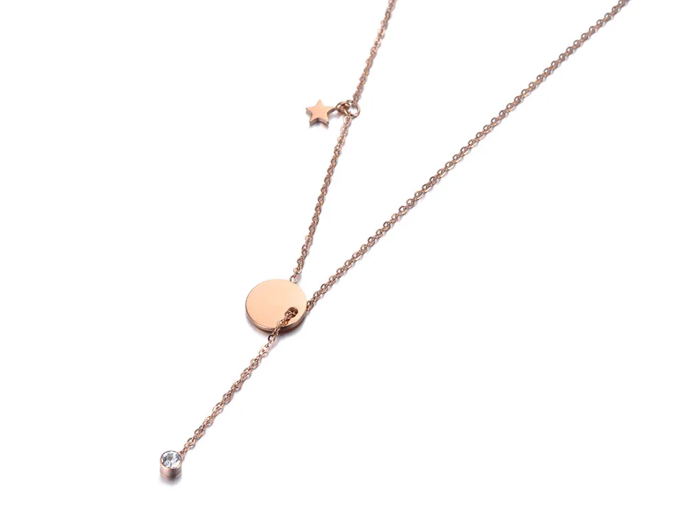 JeeMango Office Stainless Steel Round Tag Star Pendant Necklaces Jewelry Trendy Rhinestone Chokers Necklace For Women N19014 | Украшения и