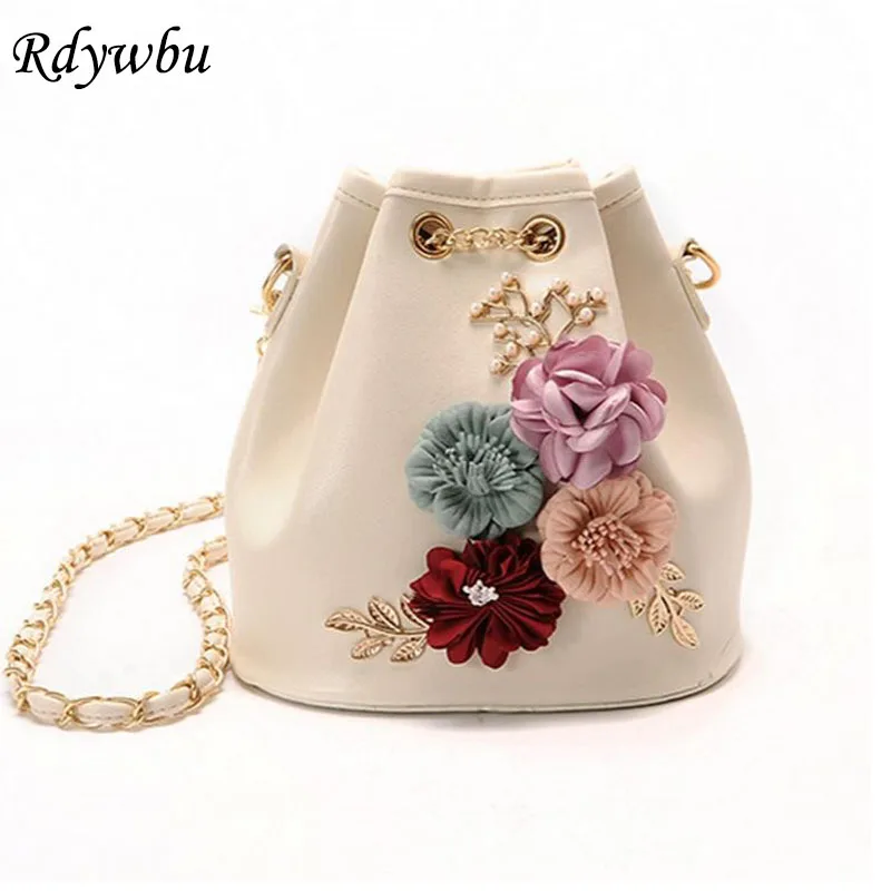 Rdywbu-Mini bolsos de hombro hechos a mano con flores, bandoleras con cordón de cadena, bolsos cruzados pequeños, bolsos de perlas, calcomanías de hojas, H153