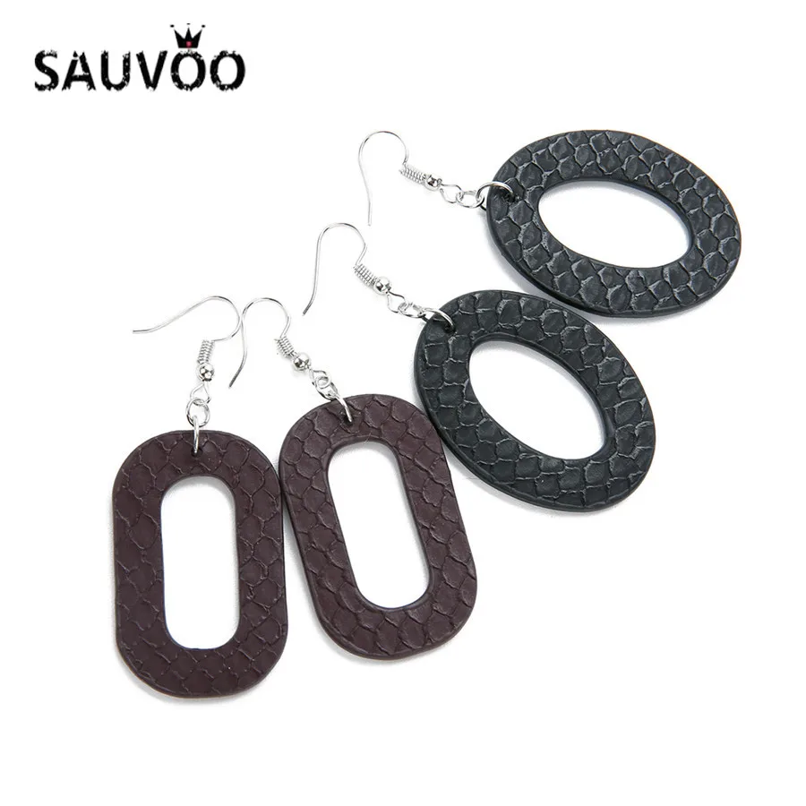 Женские серьги ручной работы SAUVOO 2018 круглые овальные прямоугольные кожаные