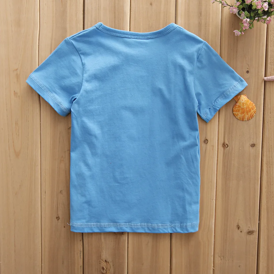 Лето голубой собаки печати мальчик футболка простой хлопок мальчиков одежда для