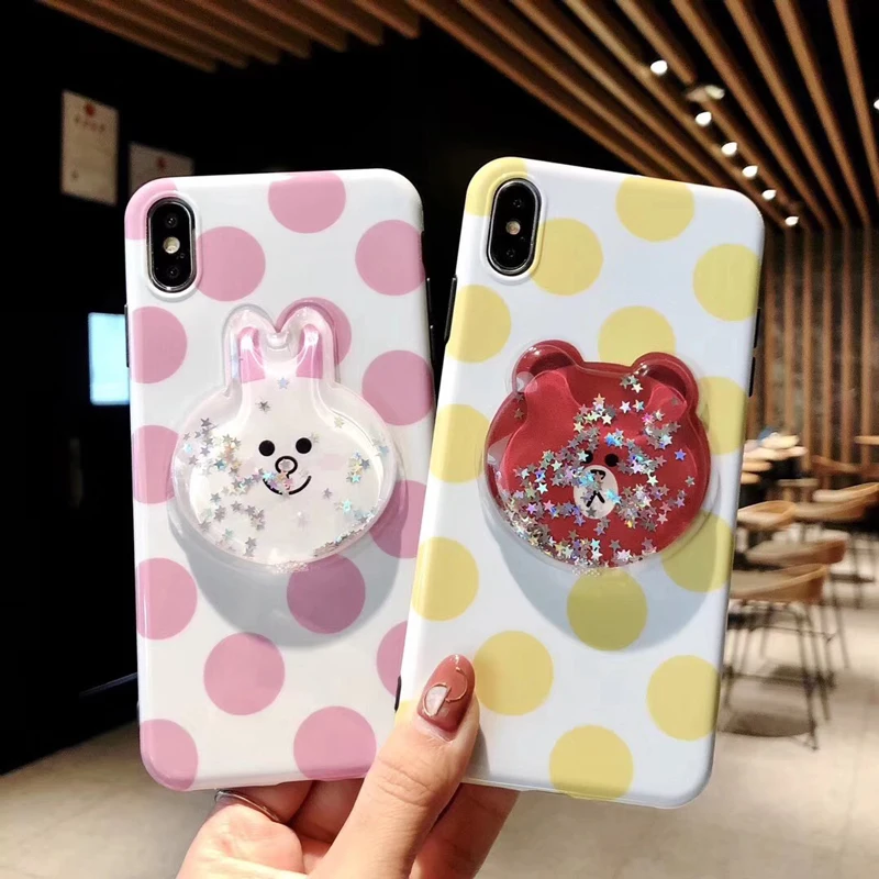 GYPHCA Polka Dot Phone Case For iphone 6 7 8 plus Bear and Bunny Liquid quicksand Flowing X XR XsMax Cover |