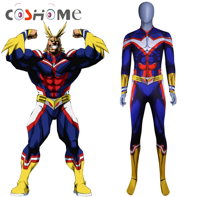 Coshome Boku No My Hero Academy All Might парики Косплей Костюм Zentai лайкра спандекс синий для мужчин женщин боди комбинезон