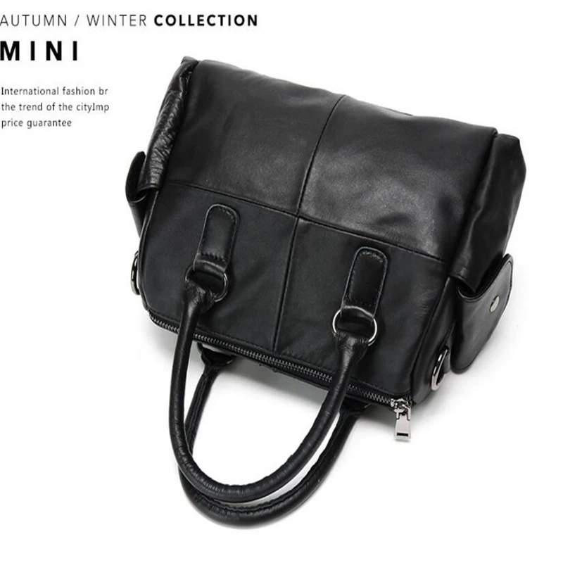 

2017 New Style Pure Black Genuine Leather Men Messenger Bag Fashion First Layer Cow Leather Large Capacity Casual Women HandBags