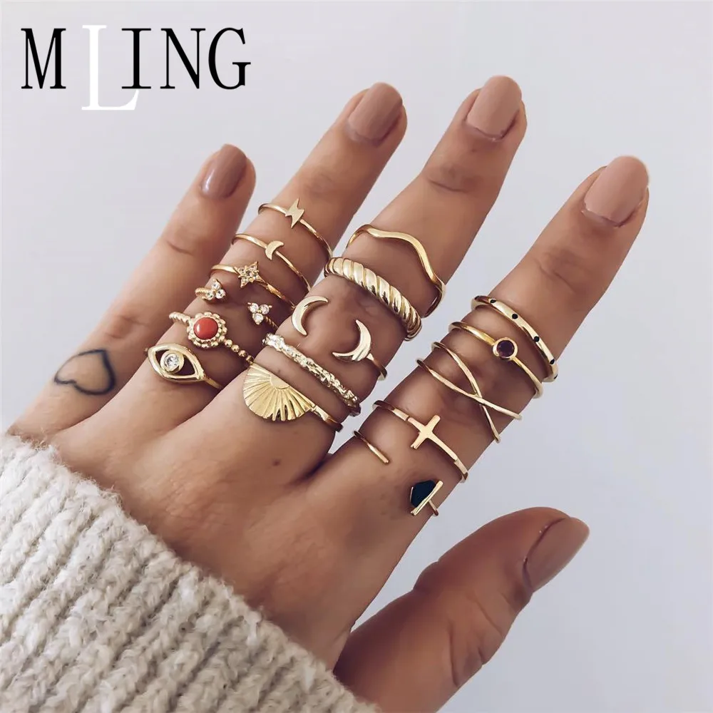 Женский винтажный набор колец MLING 16 шт./компл. с крестом Луной и молниями
