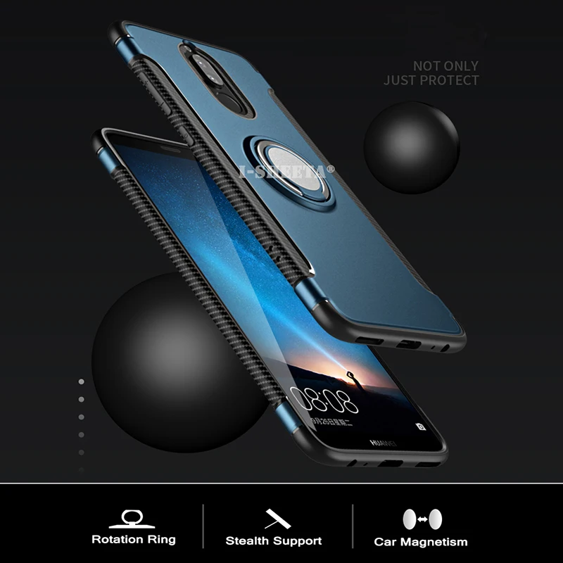 Гибридный мягкий ТПУ Жесткий ПК чехол для Huawei Mate 10 20 Pro 360 магнитный стенд кольцо