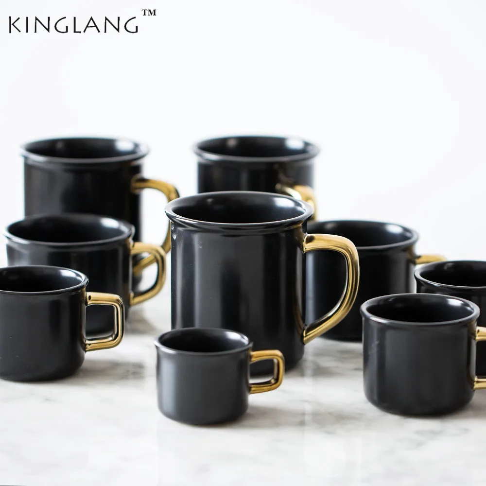 Керамическая кофейная кружка kinglang с золотой ручкой, 4 размера