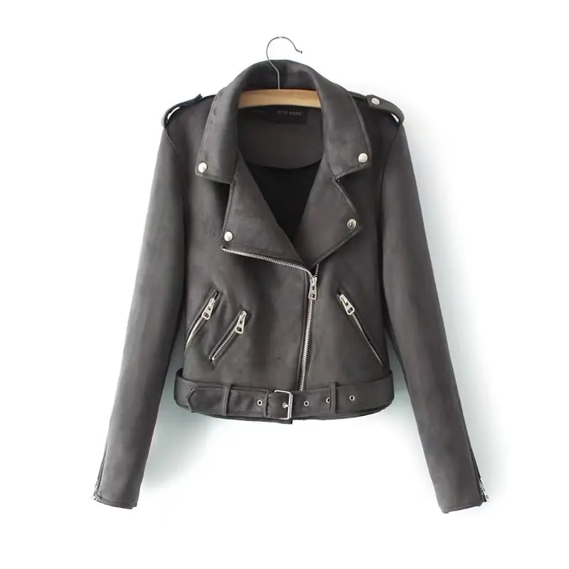 

New Autumn Witner Women Motorcycle Faux PU Leather Pink Blue Beige Jackets Lady Biker Outerwear Coat with Belt Hot Sale 6 Color