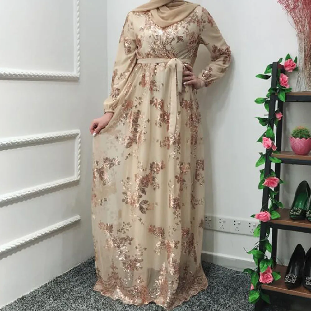 as picture Роскошное кружевное платье-Кафтан абайя мусульманский джлибаб с блестками ислам ic кардиган кимоно Макси платье ислам Дубай Кафтан абайя Арабская одежда - Цвет: as picture