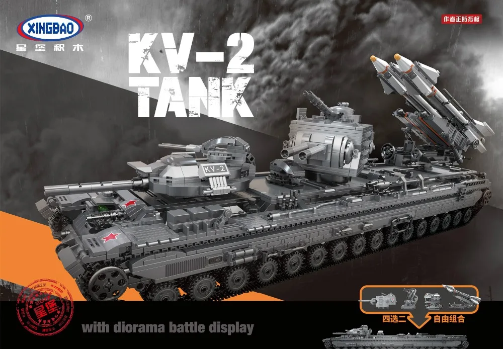 

XingBao 06006 Block Creative MOC Military Series The KV-2 Tank Set children Educatiocks Bricks Toys Christmas Gift Birthday Kids