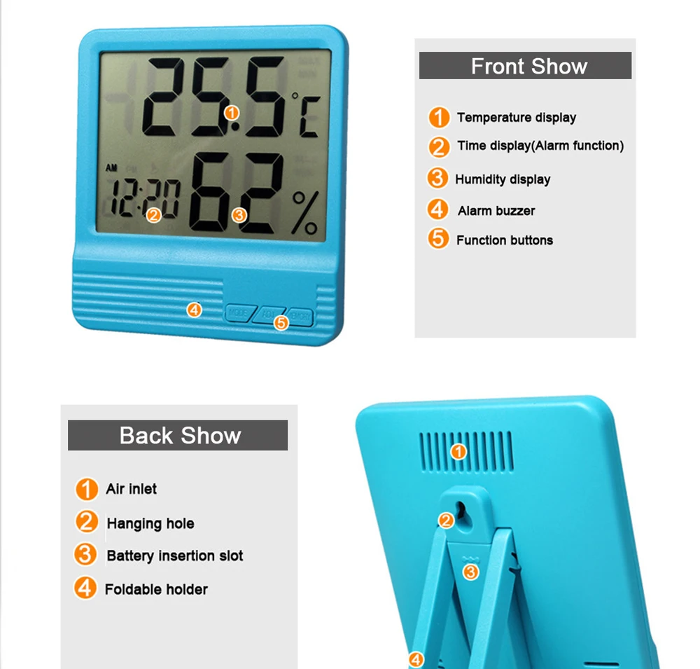 -50 ~ +70 AubigDigital LCD Electronic Temperature Humidity Meter Hygrometer Weather Station Thermometer Dsiplay with Alarm Clock |