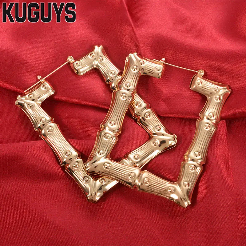 KUGUYS хип-хоп золотые бамбуковые обручи серьги для женщин круглые супер большие Серьги Pendientes модные Brincos модные ювелирные изделия Oorbelle