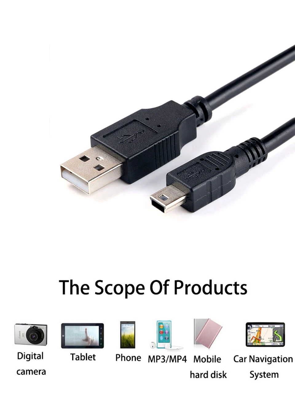Кабель для зарядки и передачи данных, адаптер USB на USB, штекер для Mini 5 Pin B, для MP3 MP4 плеера, Автомобильный видеорегистратор, gps камера, HDD, мини-usb кабели