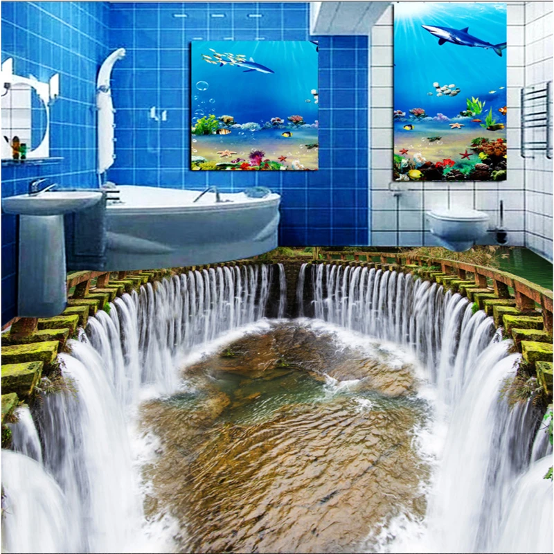 

beibehang Custom wallpaper murals Any size photo Aesthetic waterfalls Water washroom Bathroom Bedroom Living room 3D Floor