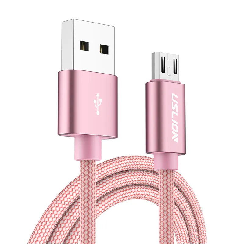 Rose Gold USLION Micro USB кабель 2A Быстрая зарядка USB кабель для передачи данных для samsung huawei Xiaomi LG Andriod Microusb Кабели для зарядки мобильных телефонов - Цвет: Rose Gold