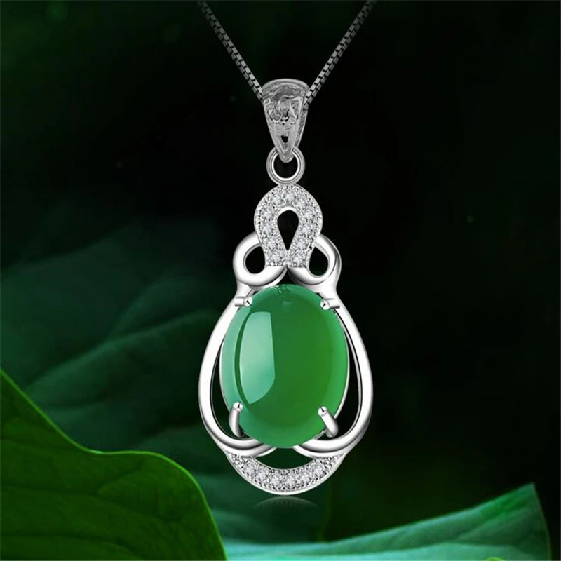 Настоящего натурального нефрита 925 пробы серебро ссылка подвески с цепочками