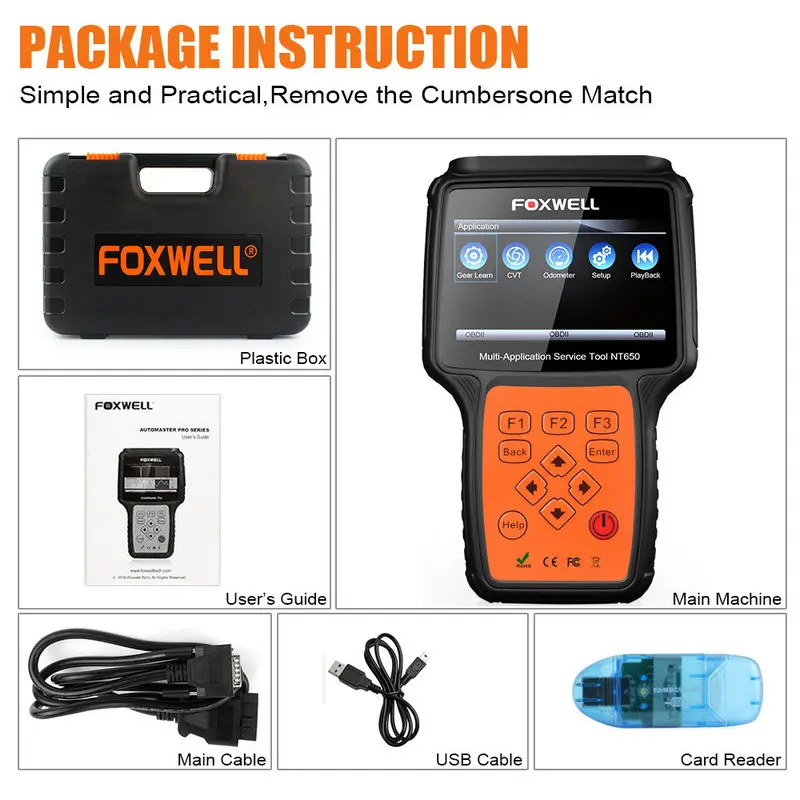 Foxwell NT650 OBD2 автомобильный сканер ABS Airbag SAS EPB DPF TPMS инжектор сброса масла ODB2