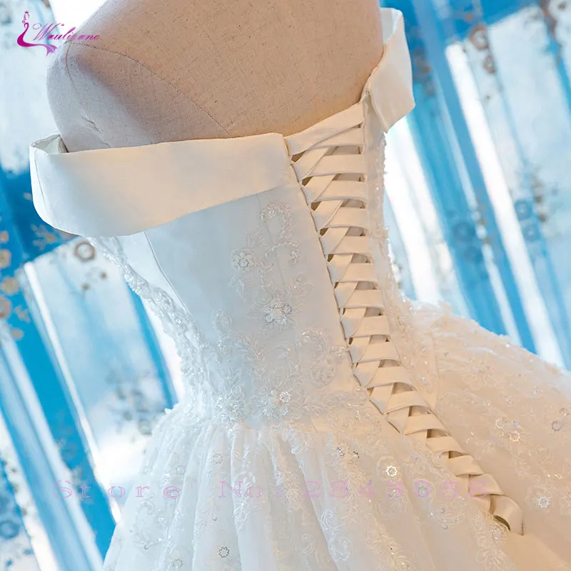 

Waulizane Embroidery Organza Sweetheart A-Line Vestido De Noiva Wedding Dresses Off The Shoulder Lace Up Applique Beading Pearls