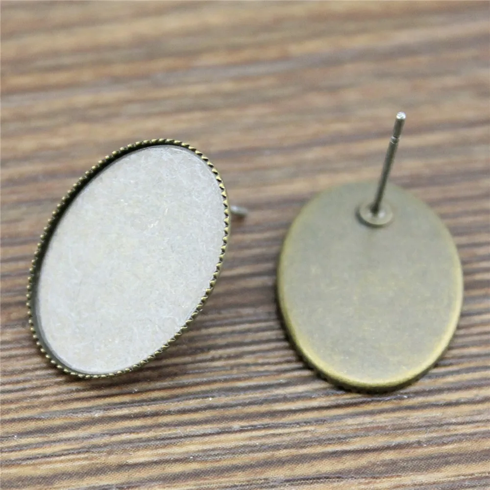 20pcs 3 Colors Fit 10x14/13x18/18x25mm Oval Glass Cabochon Copper Material Sawtooth Edge Earring Studs Base Setting | Украшения и