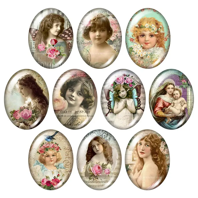 10pcs mixed Винтажный ангел Девы Марии 13x18 мм/18x25 мм/30x40 мм Смешанные овальные фото стекло кабошон демонстрационная плоская задняя часть ювелирных изделий TB0081 - Цвет: 10pcs mixed