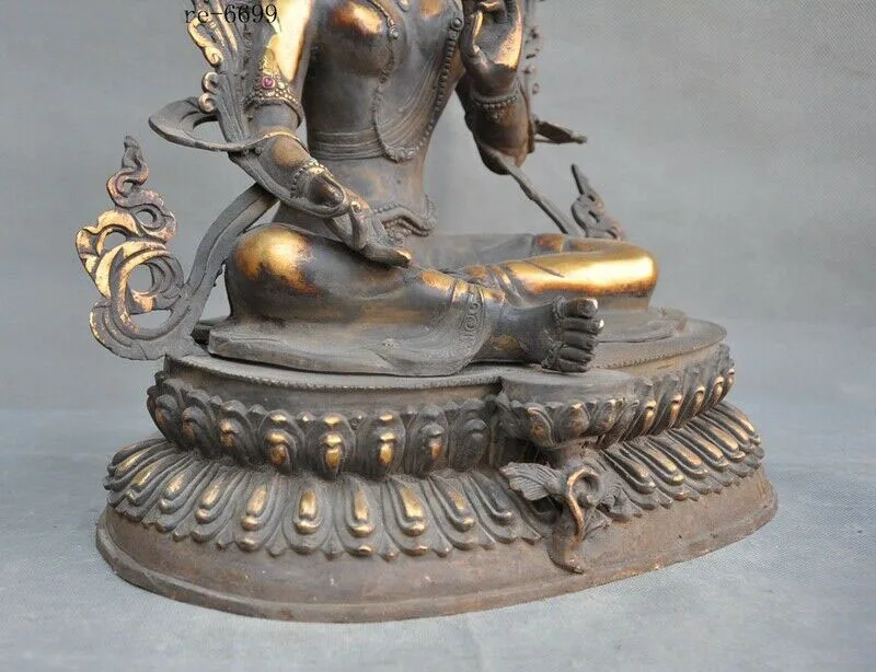 

wedding decoration Tibet Buddhism bronze copper Inlay gem green Tara goddess Kwan-yin Buddha statue
