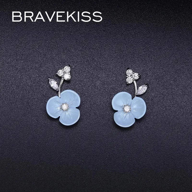 BRAVEKISS с декором в виде цветка серьги со шпилькой для Для женщин CZ женские Мода