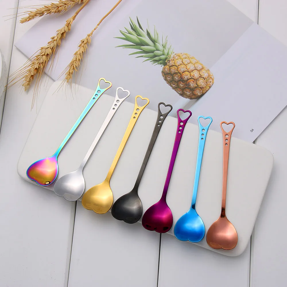 Цветная кофейная ложка из нержавеющей стали в форме сердца Свадебный десерт