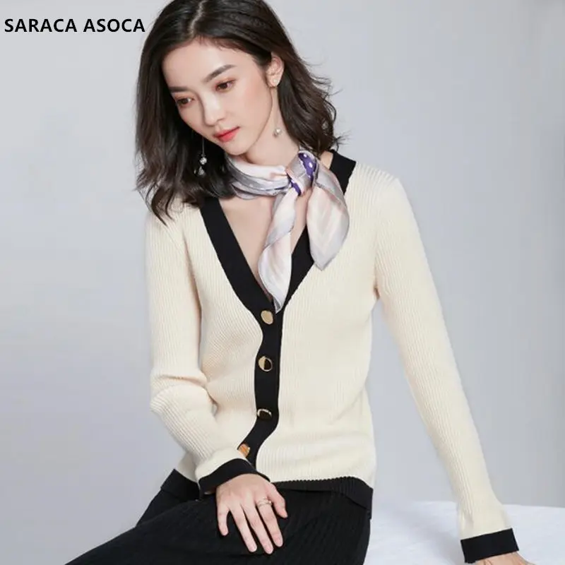 

Spring Autumn Full Sleeve V-Neck Casual Patchwork Sweater Women Single Breasted Knitting Cardigans Overcoat Autumn Student Girl