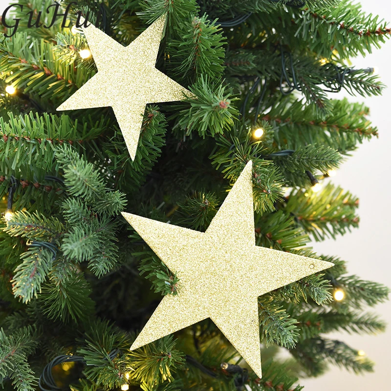 Золотой красный серебряный блестящая пятиконечная звезда Рождественская елка