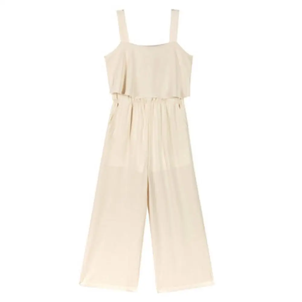 Women Summer Elegant High Waist Sling Romper Ladies Lace Up Bow Straight Trousers Fashion Solid Chiffon Jumpsuits for | Женская одежда