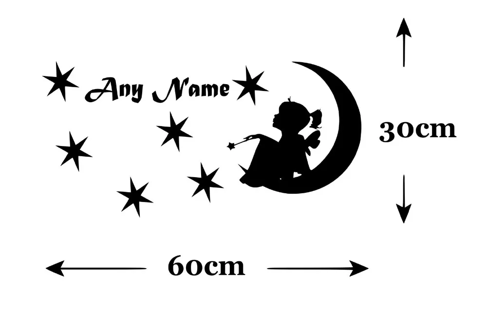 Индивидуальный Фея На Луне Виниловый Стикер Любой Имя Заказной Наклейка 30 см х 60 |