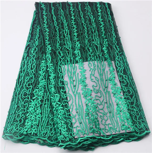 Nigeria Lace Fabric 2016 French Embroidered Tulle With pearls African Net High Quality For Evening green | Дом и сад