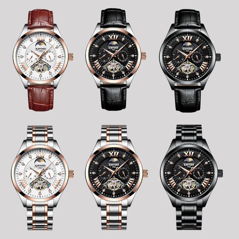 

KINYUED Mens Watches Luxury Brands Mechanical Watch Mens Sports Waterproof Full Steel Business leather Watch Relogio Masculino