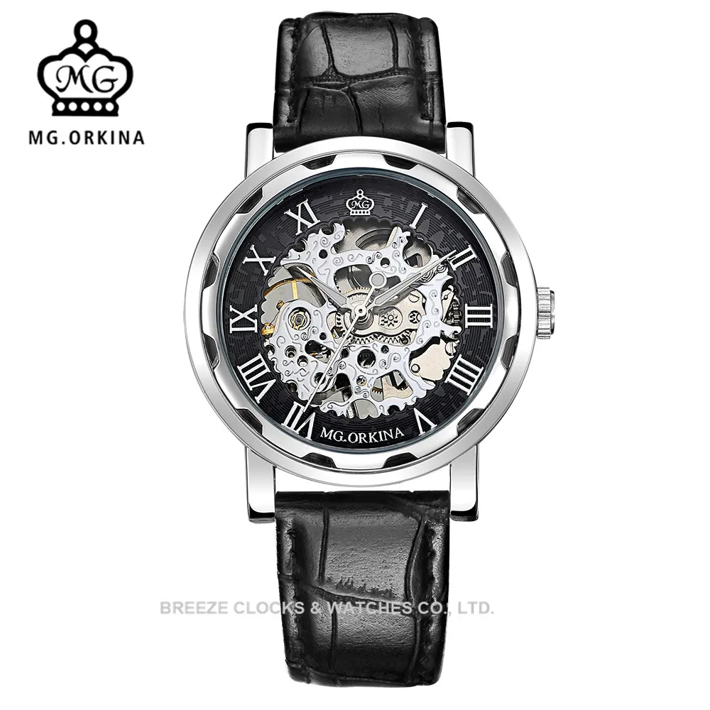 

Black Gold Male Clock Men Relogios Skeleton Mens Watches Top Brand Luxury Montre Homme Leather Wristwatch Men Mechanical Watch