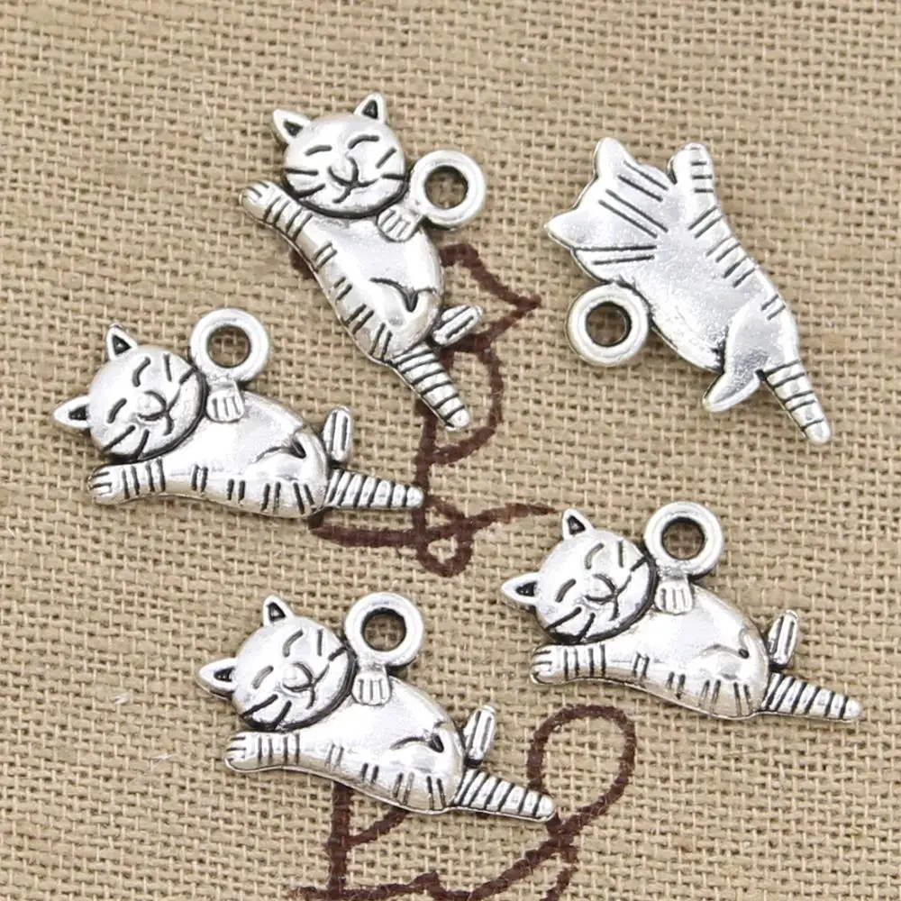 

25pcs Charms Lazy Cat 20x12mm Handmade Craft Pendant Making fit,Vintage Tibetan Bronze Silver color,DIY For Bracelet Necklace