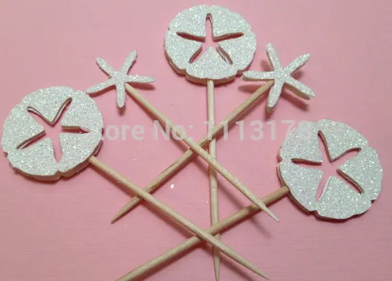 

Sand dollar and Starfish Cupcake Toppers picks Birthday Cupcake Topper, wedding bridal baby shower party cake topper
