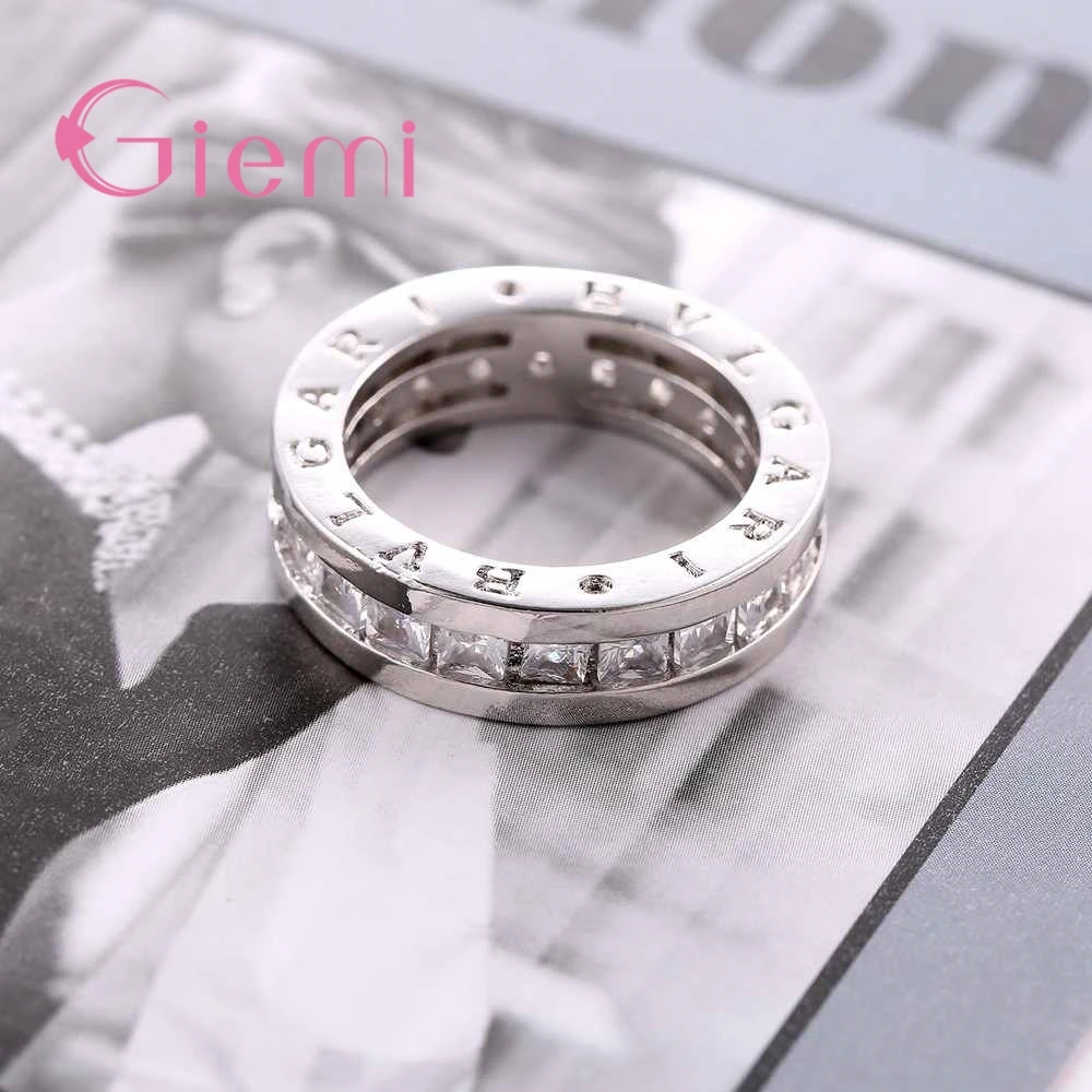 

Elegant Simple Rings With Shiny Clear Cubic Zirconia 925 Sterling Silver Accessories Beautiful Wedding Anniversary Jewelry